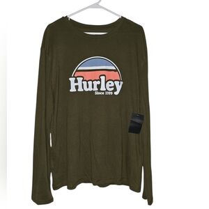 Mens Hurley Olive Graphic Tee with Blue and Coral Accents, XL, NWT!!!